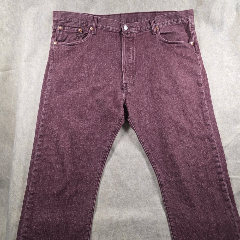 Levis 501 Original Fit Jeans Mens 42x32 Maroon Burgundy Button Fly Straight Leg